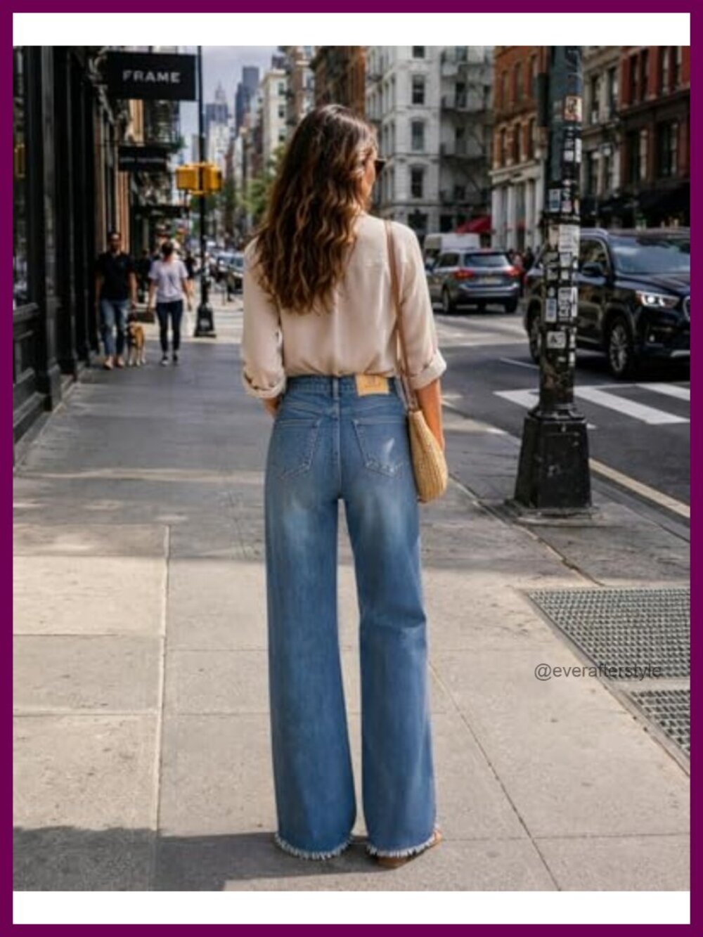 High Waisted Straight Leg Jeans with Raw Hem Stretchy Denim Tummy Control - Picture 4 of 6